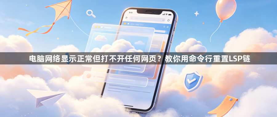 电脑网络显示正常但打不开任何网页?教你用命令行重置LSP链1